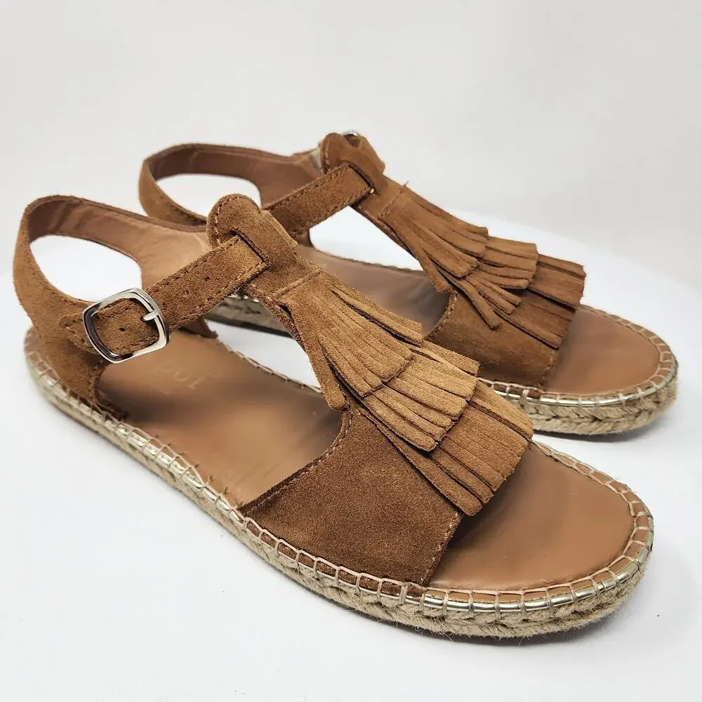 Anthro Maypol Kiltie Fringed Espadrille Sandals Women EU40/US9.5 Brown Suede